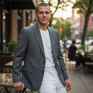 LAUREN Ralph Lauren Pinstripe Wool Sport Coat Blazer Gray Made in Canada SZ 42S